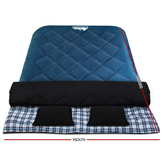 Weisshorn Double Sleeping Bag with Pillow -10°C Thermal Camping Hiking Tent Blue