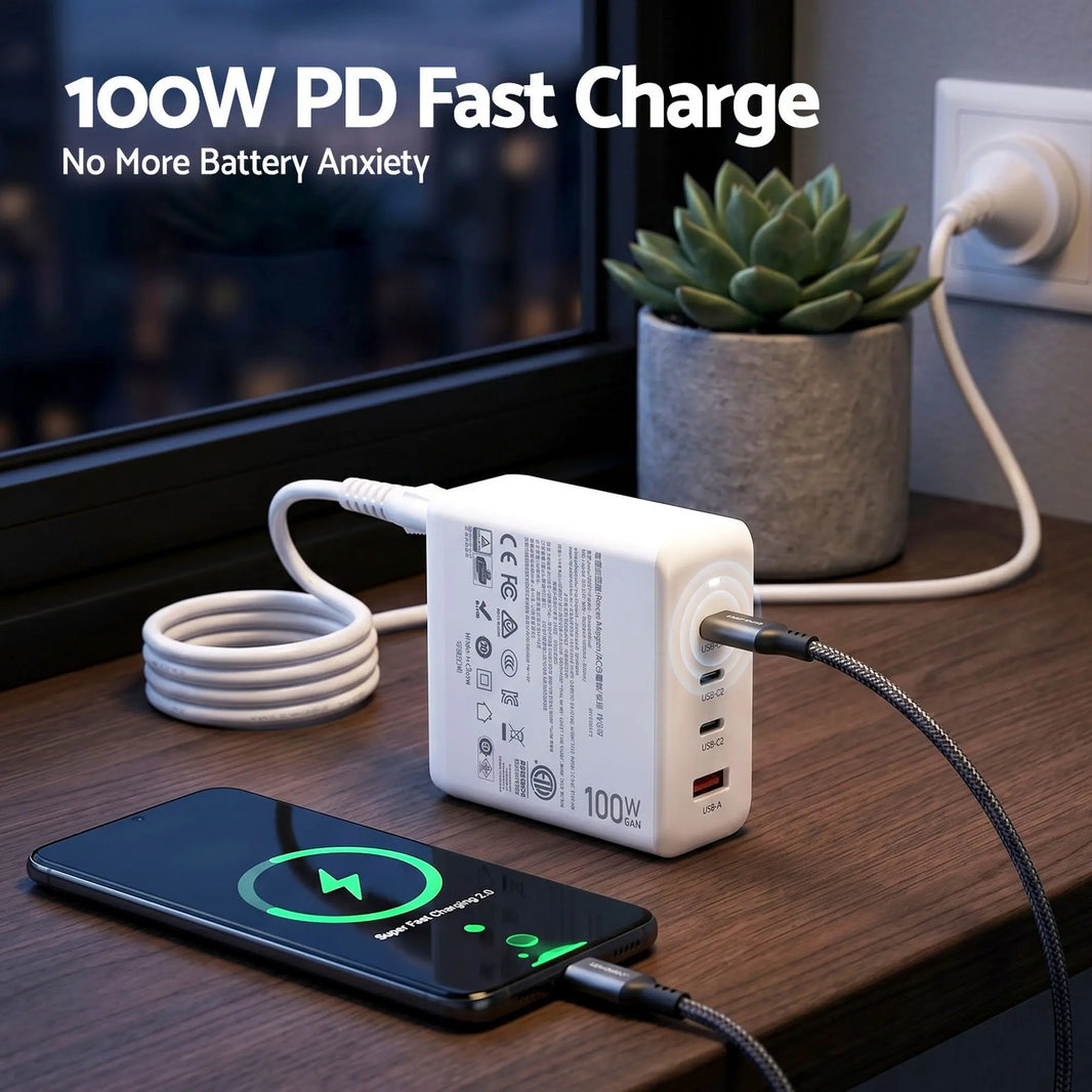 100W USB C Fast Charger - Devanti 4-Port GaN Desktop Station for Ultimate Convenience