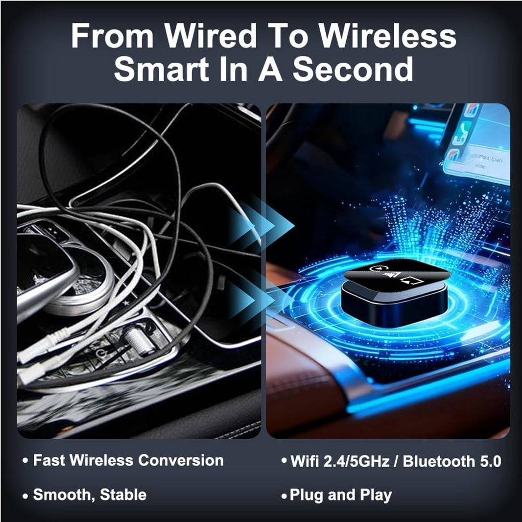 3-in-1 Wireless CarPlay Adapter - Mirror Link for iPhone/Android, Auto Connection, Dual Wi-Fi 2.4/5 GHz & Bluetooth 5.0, Wired to Wireless Mode (2026 Version)