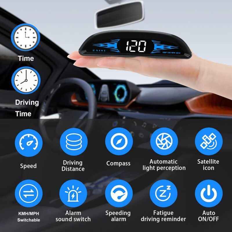 Car HUD GPS Speedometer, Universal Windshield Display with Overspeed Alarm, USB Plug and Play, 4 Inch