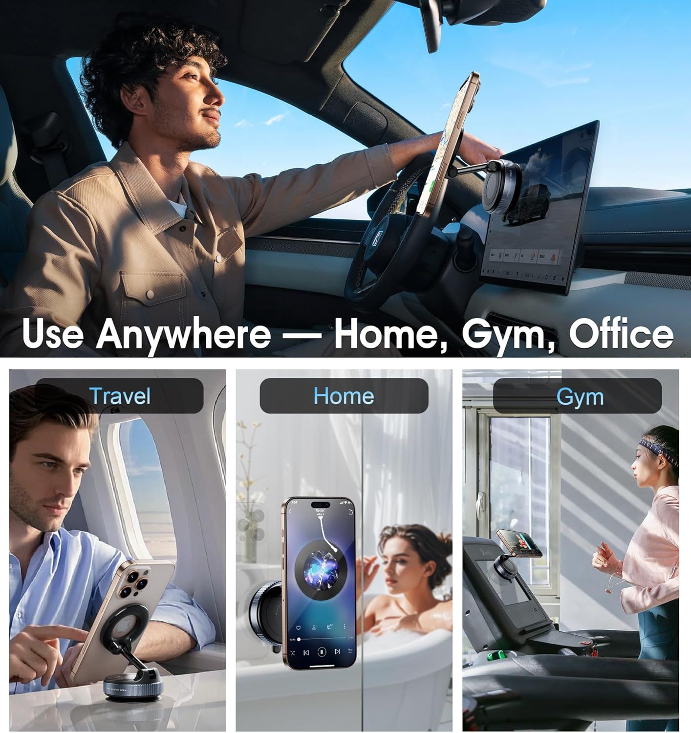 2026 Upgraded Vacuum Magnetic Car Phone Holder 360° Reinforced 96LBS Ultra Suction Cup Phone Mount for MagSafe Cell Phone Holders for Your Car/Gym/Mirror Mount for iPhone & Android