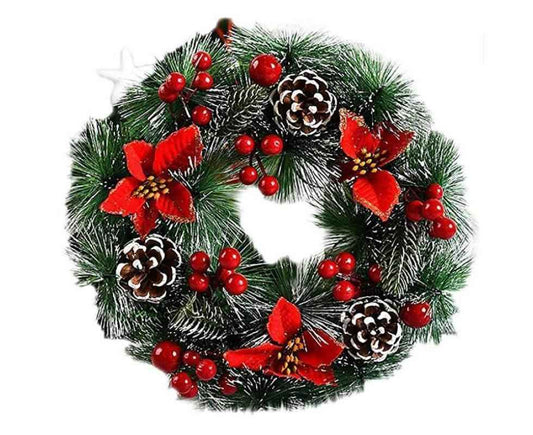 Christmas Wreath, Door Wreath Christmas Christmas Decoration Wreath Christmas Garland with Balls Handmade Christmas Garland Decoration Wreath-32cm