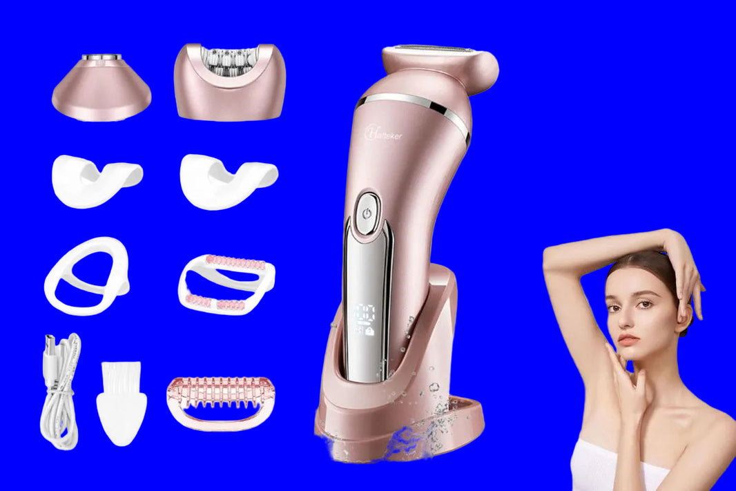Pink electronic device with attachments and a woman using it on her arm.