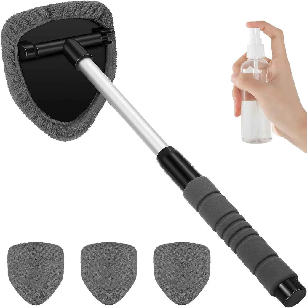 Effortless Car Windshield Cleaning Tool with Extendable Handle and Reusable Microfiber Pads