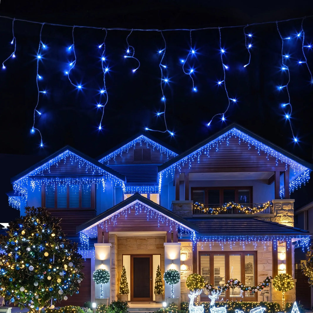 Transform Your Holidays with Solar Blue Christmas Icicle Lights - 32M String Lights