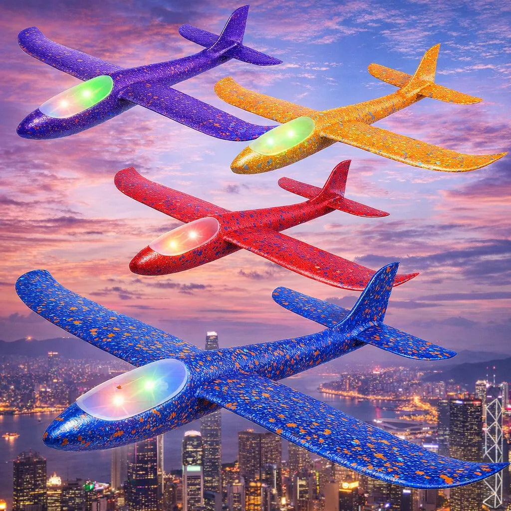 LED Flashing Glider Plane – 4PCS Colorful Foam Airplanes with Night-Time Lights