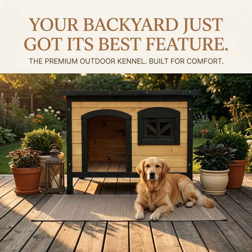 Large Wooden Dog Kennel - Waterproof Outdoor Indoor House Pet Puppy Crate Cabin