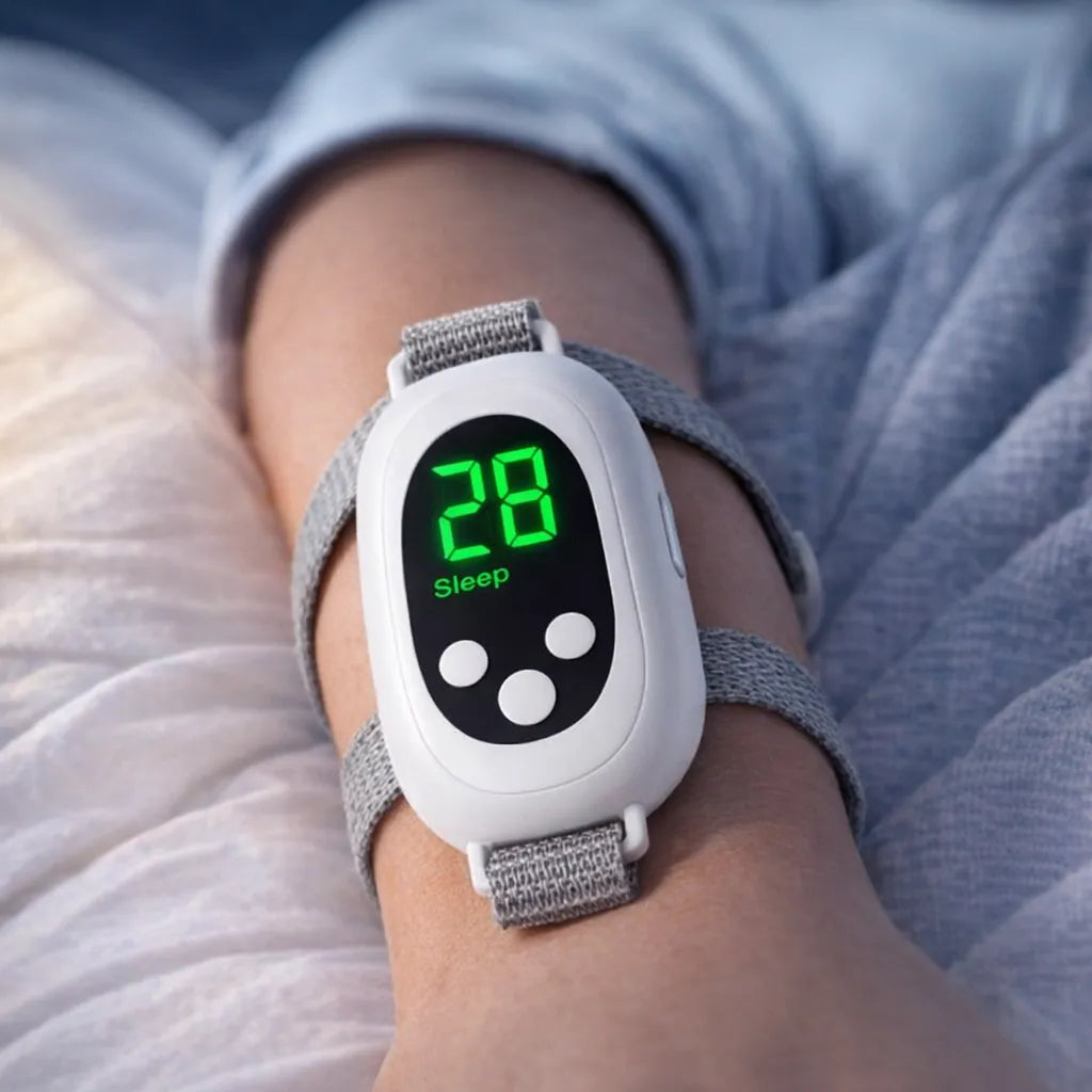 White Portable Sleep Aid Device - EMS Pulse Relaxation & Stress Relief Gadget with LED Display, Adjustable Wrist Strap