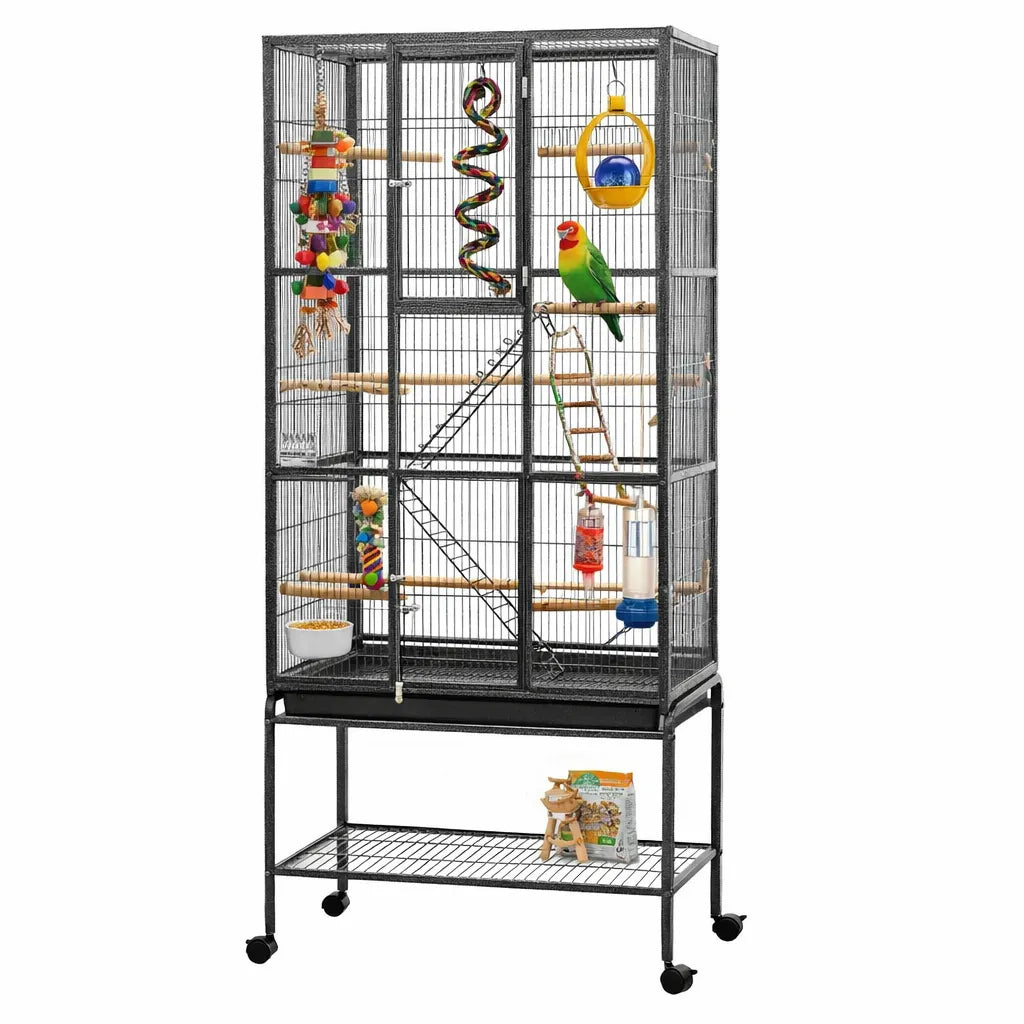 Ultimate 176cm Large Bird Cage for Parrots: Spacious 3-Tier Aviary with Ladder & Play Area