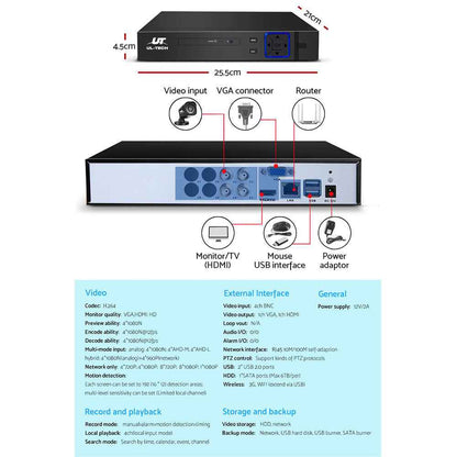 UL-TECH 1080P Security Camera System 4CH DVR with 4 CCTV Square Cameras