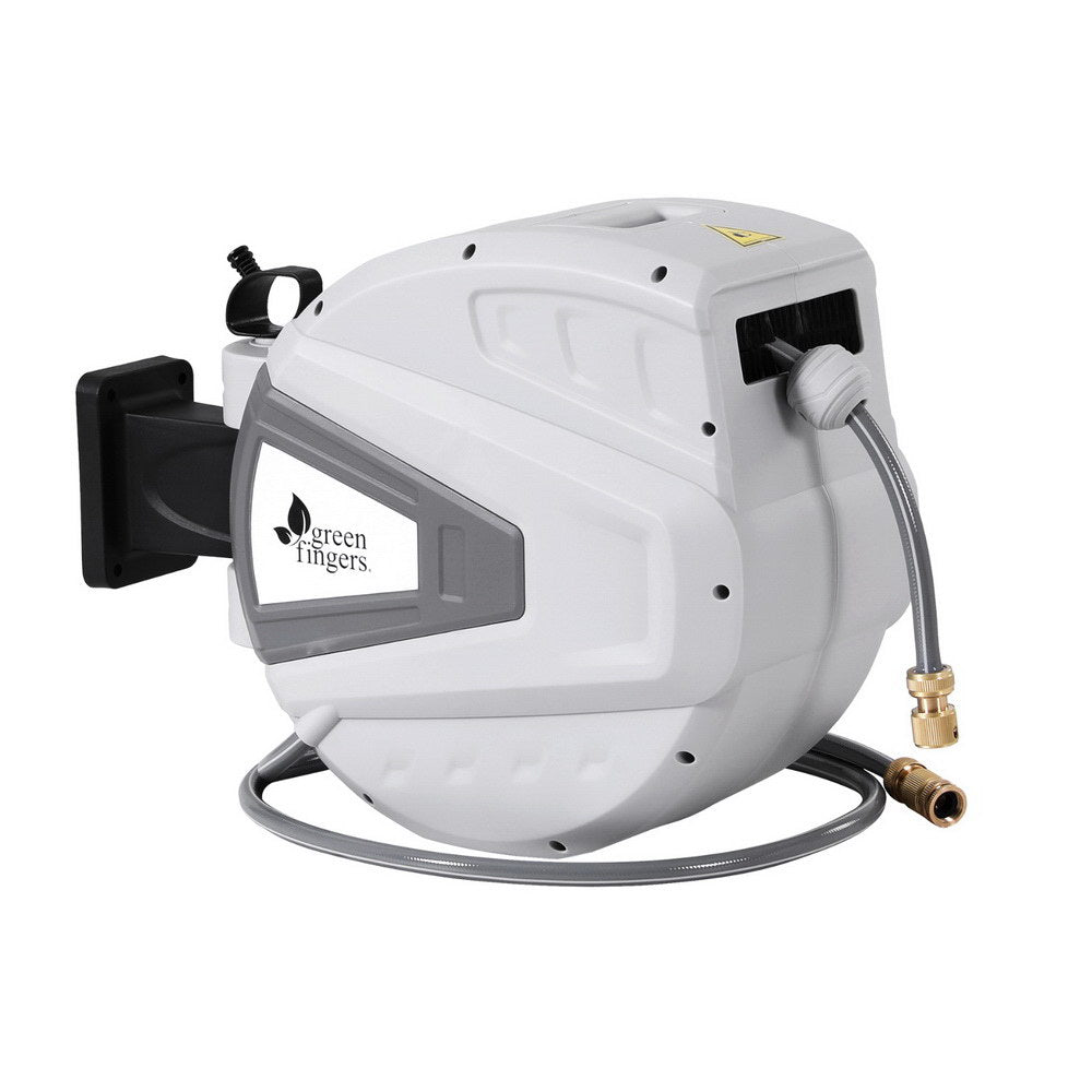 Green Fingers 30M Retractable Garden Hose Reel with Auto Rewind and Wall Mount Spray Gun