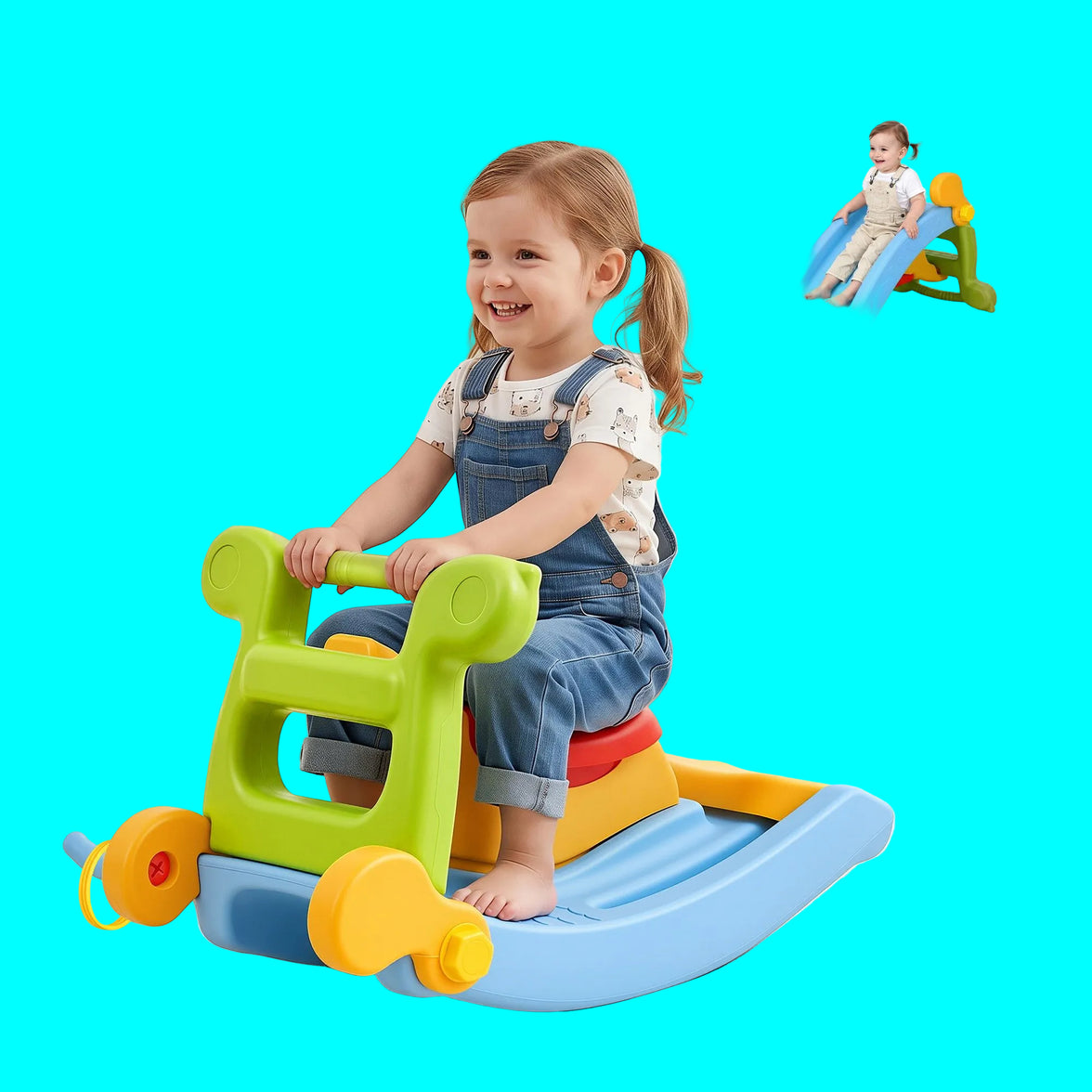 Keezi Kids Slide Set Toddler Indoor Playset Rocking Horse Ring Toss Multi Colour