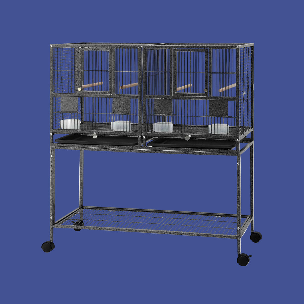 i.Pet 2-in-1 Bird Cage Aviary with Divider for Parrots and Budgies on Wheels - 106cm Black