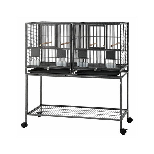 i.Pet 2-in-1 Bird Cage Aviary with Divider for Parrots and Budgies on Wheels - 106cm Black