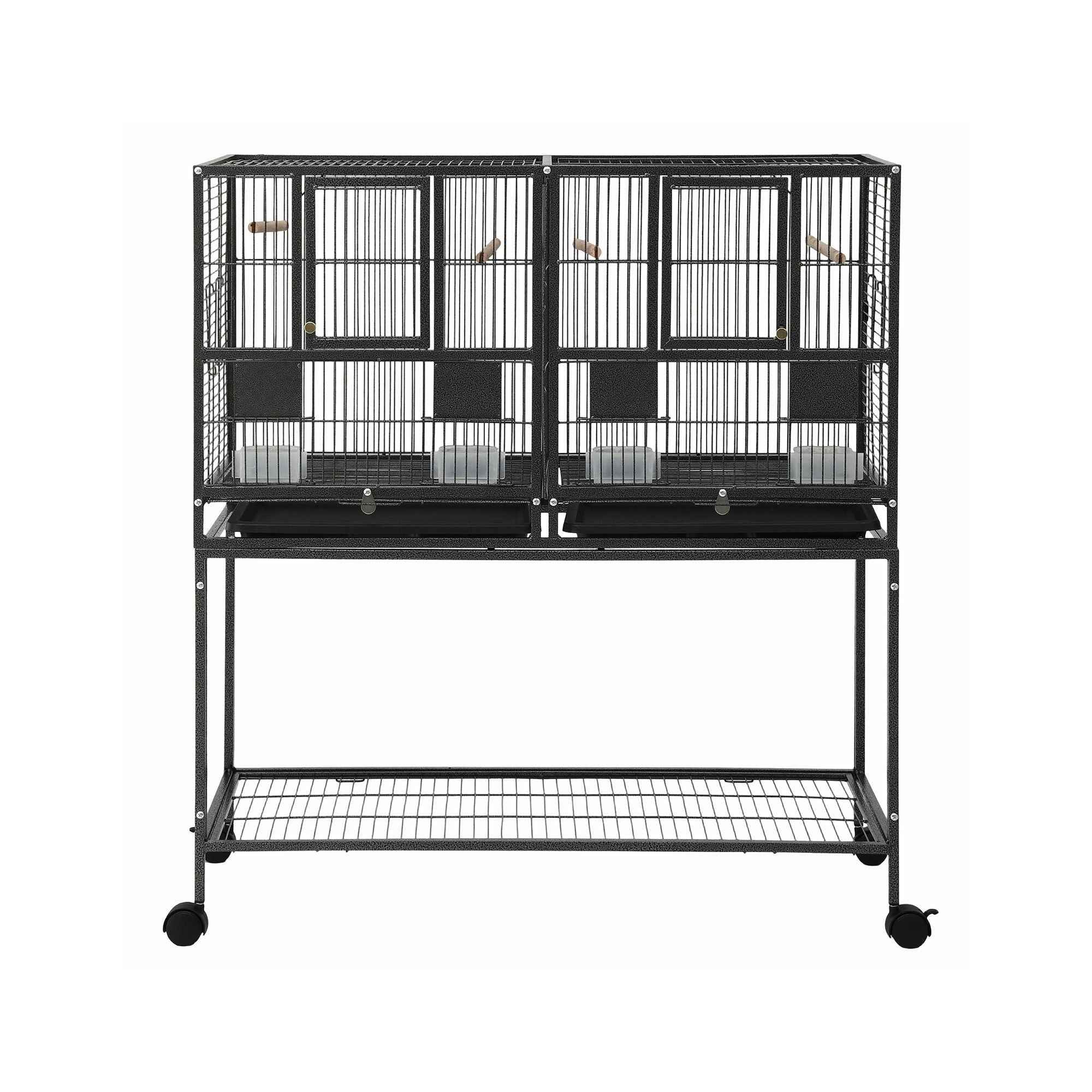 i.Pet 2-in-1 Bird Cage Aviary with Divider for Parrots and Budgies on Wheels - 106cm Black