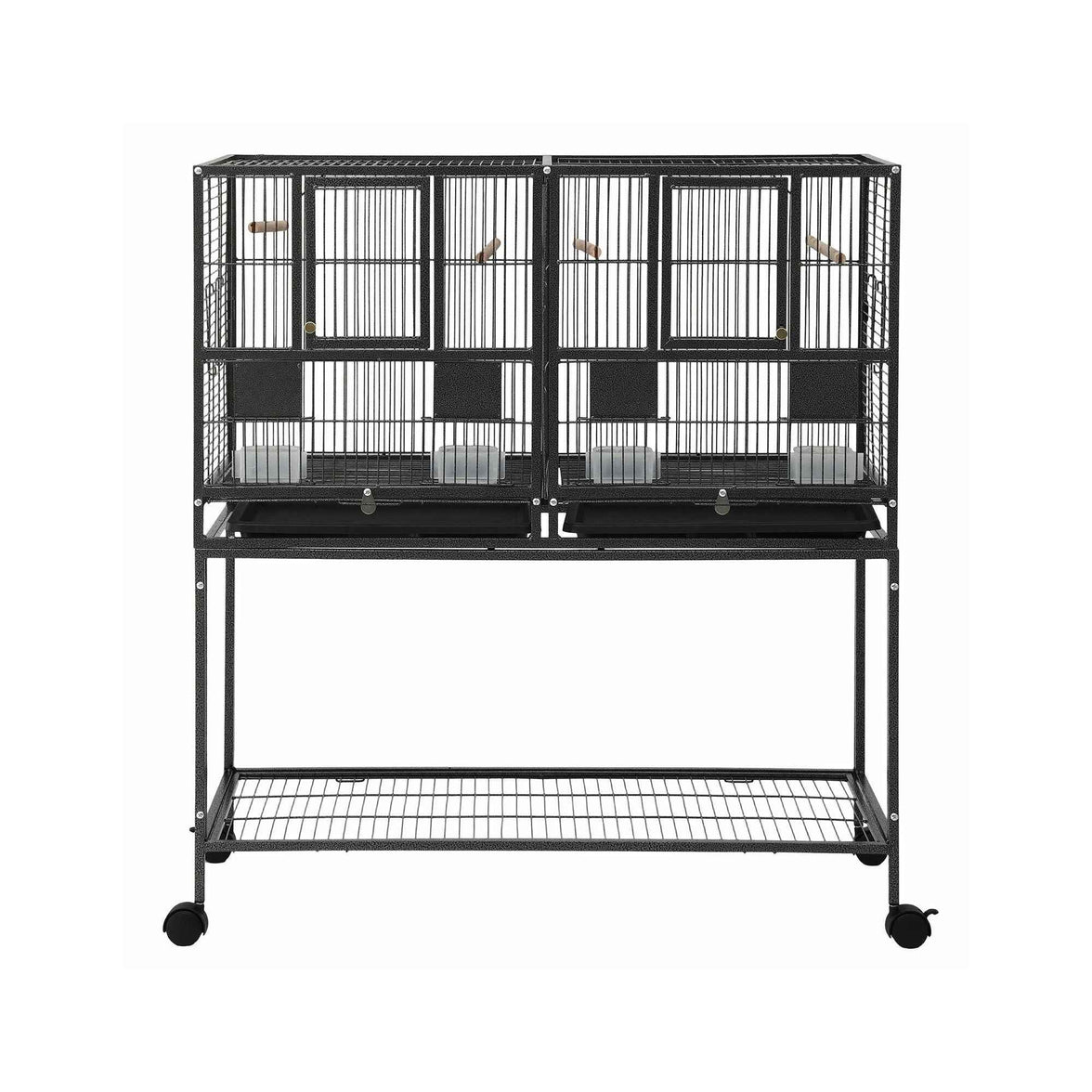 i.Pet 2-in-1 Bird Cage Aviary with Divider for Parrots and Budgies on Wheels - 106cm Black