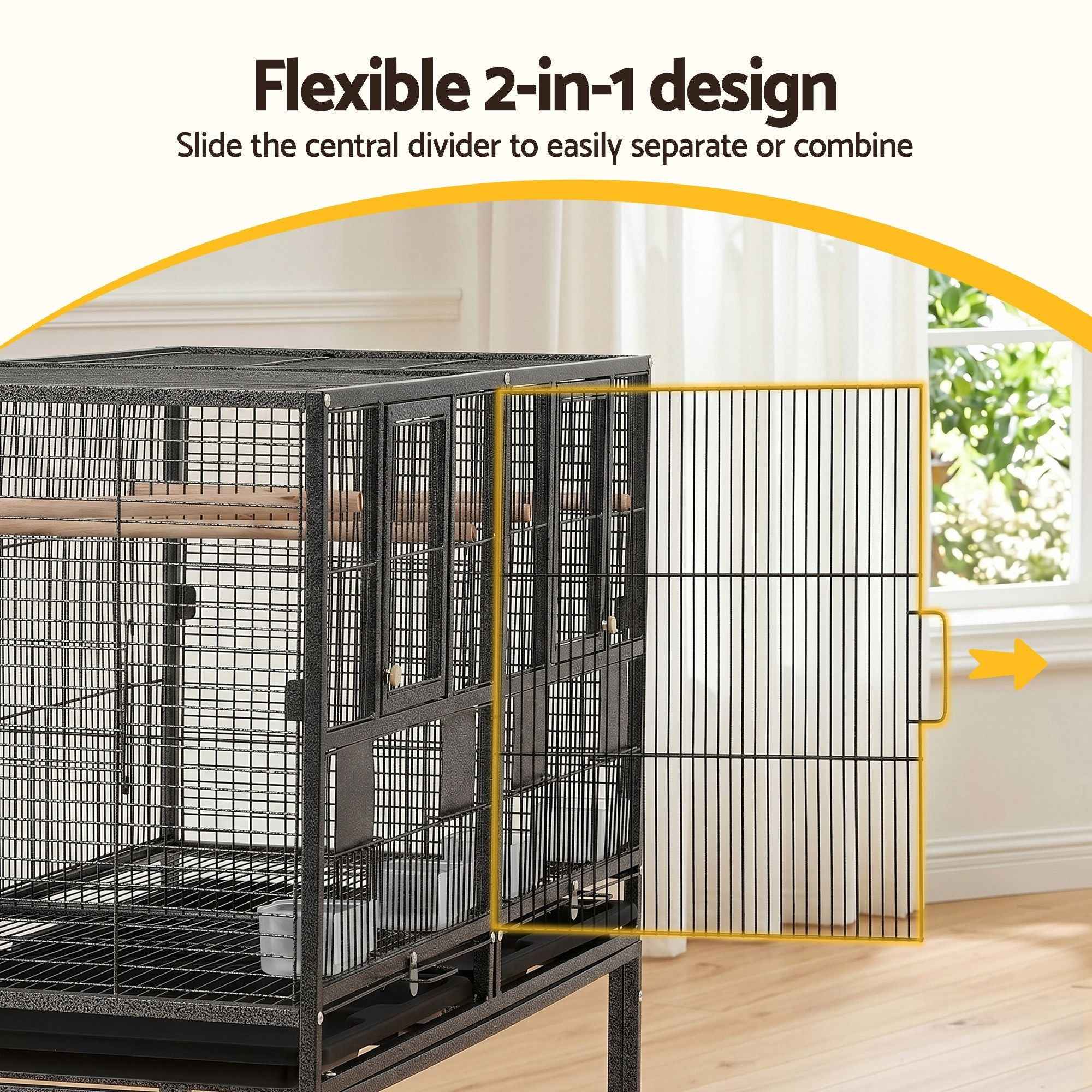 i.Pet 2-in-1 Bird Cage Aviary with Divider for Parrots and Budgies on Wheels - 106cm Black