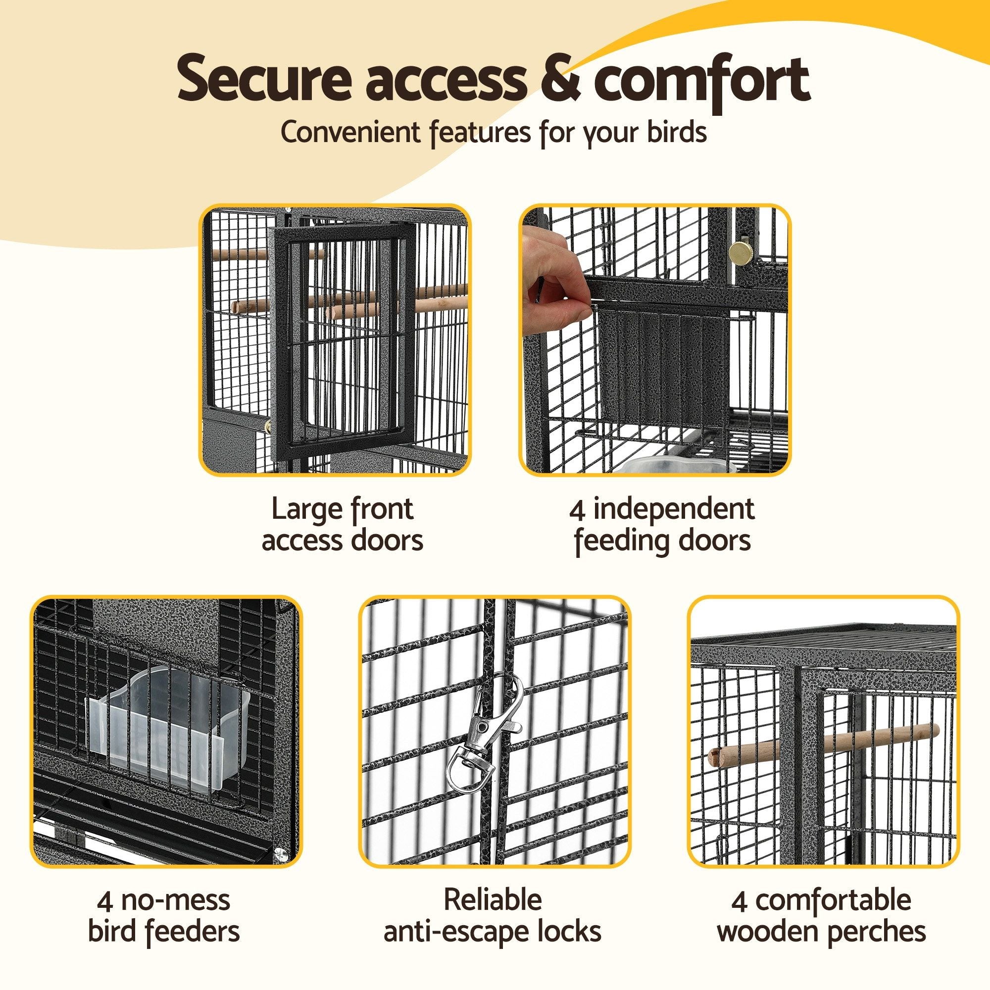 i.Pet 2-in-1 Bird Cage Aviary with Divider for Parrots and Budgies on Wheels - 106cm Black