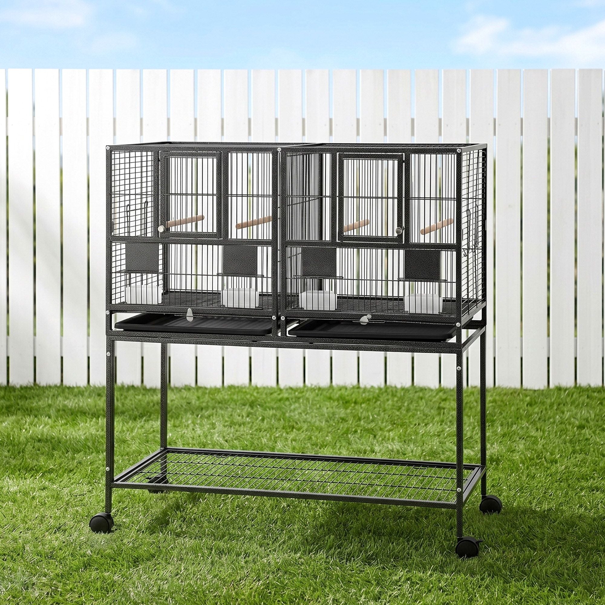 i.Pet 2-in-1 Bird Cage Aviary with Divider for Parrots and Budgies on Wheels - 106cm Black