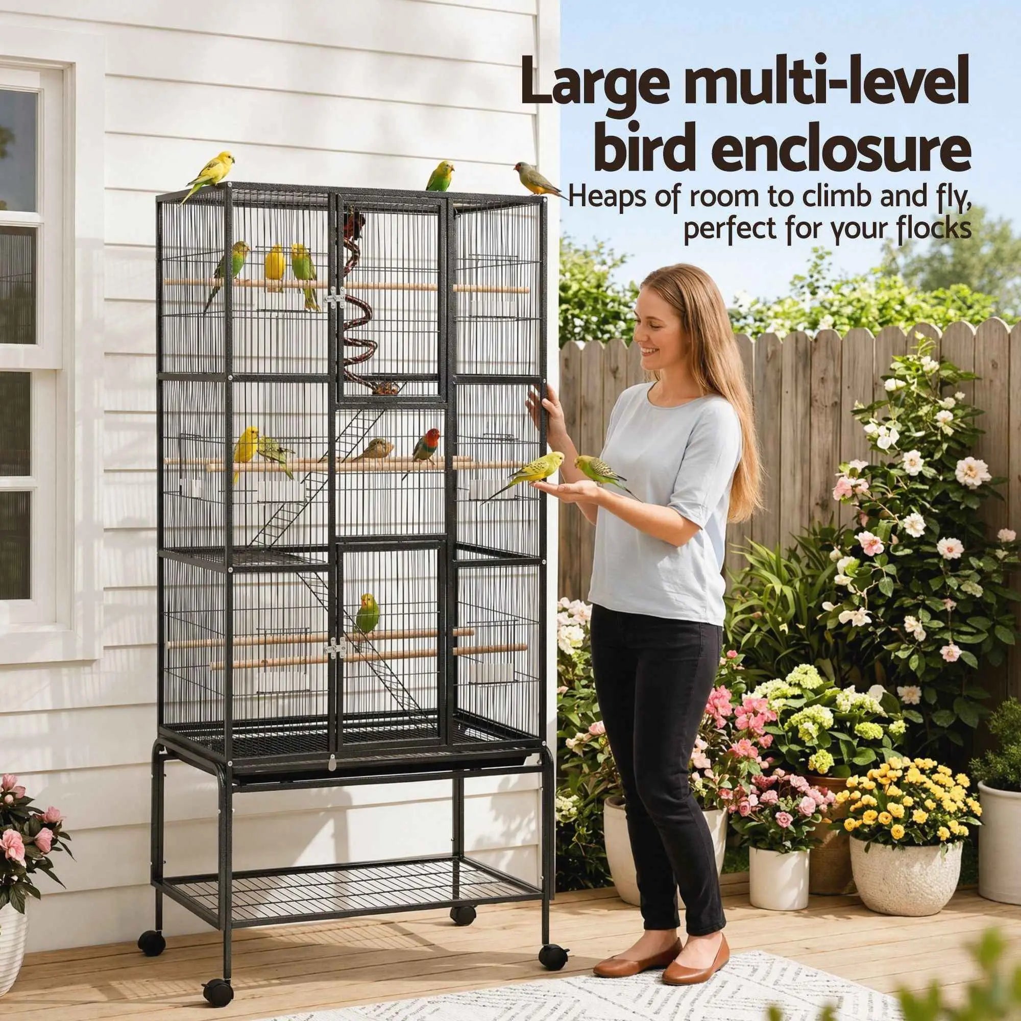 Ultimate 176cm Large Bird Cage for Parrots: Spacious 3-Tier Aviary with Ladder & Play Area
