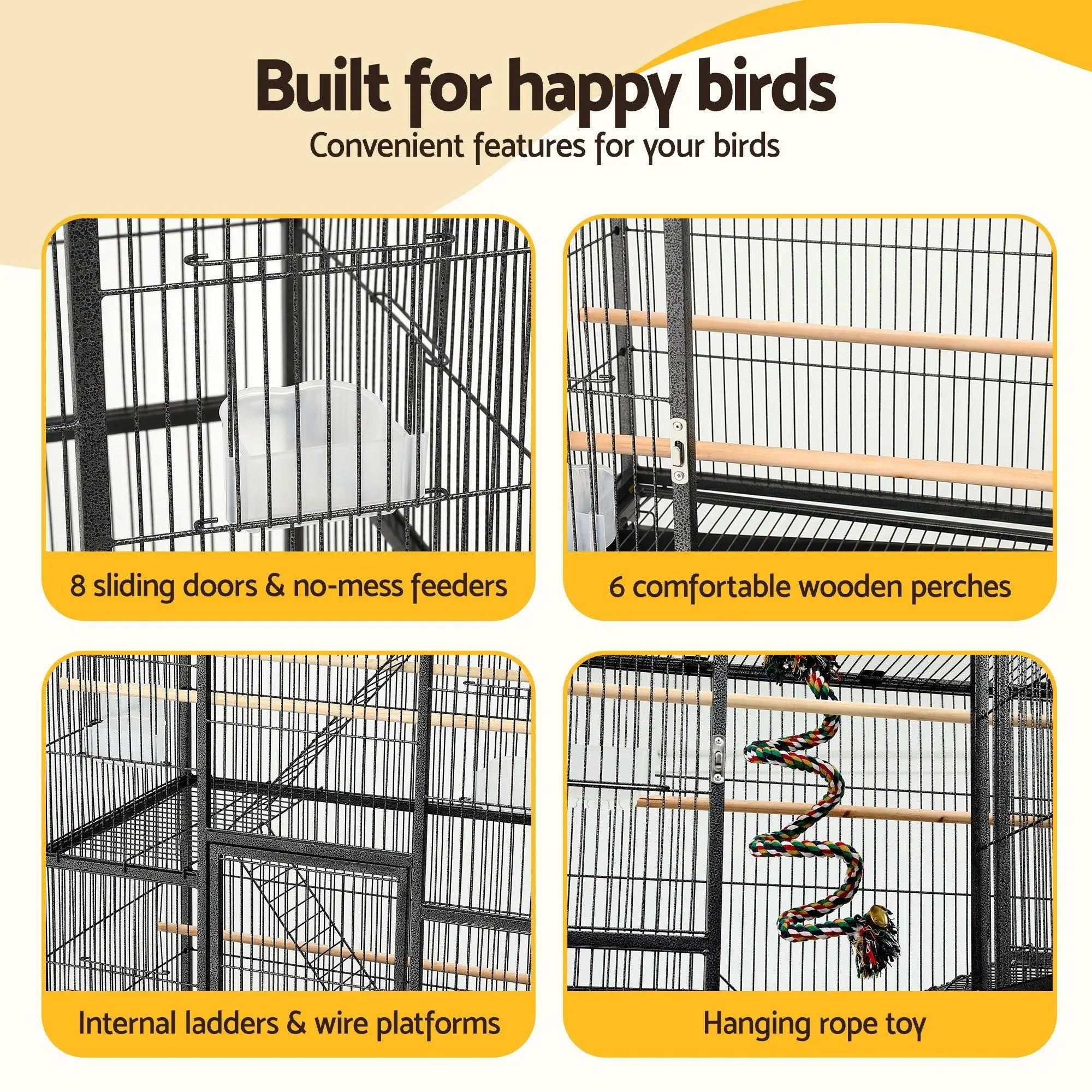 Ultimate 176cm Large Bird Cage for Parrots: Spacious 3-Tier Aviary with Ladder & Play Area