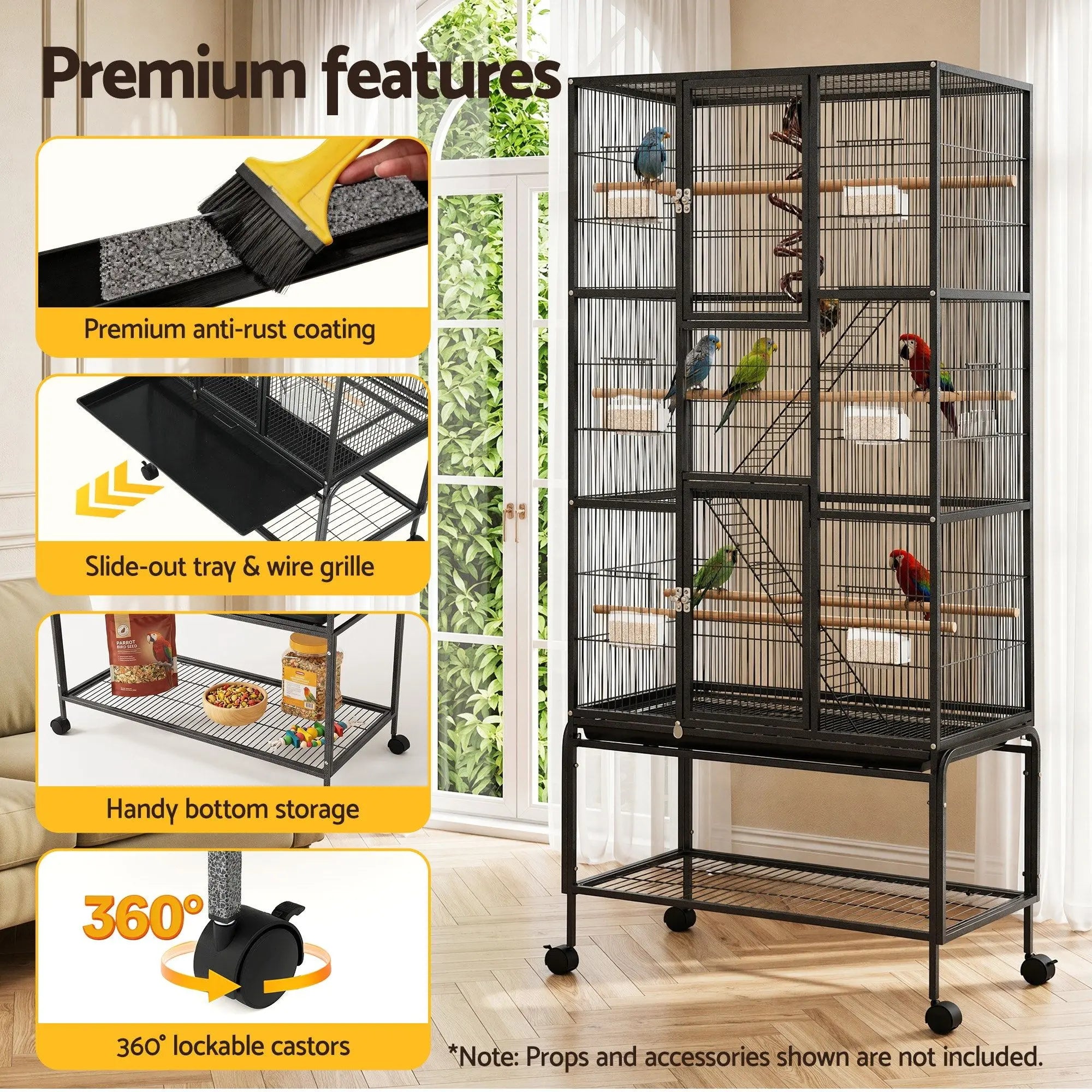Ultimate 176cm Large Bird Cage for Parrots: Spacious 3-Tier Aviary with Ladder & Play Area