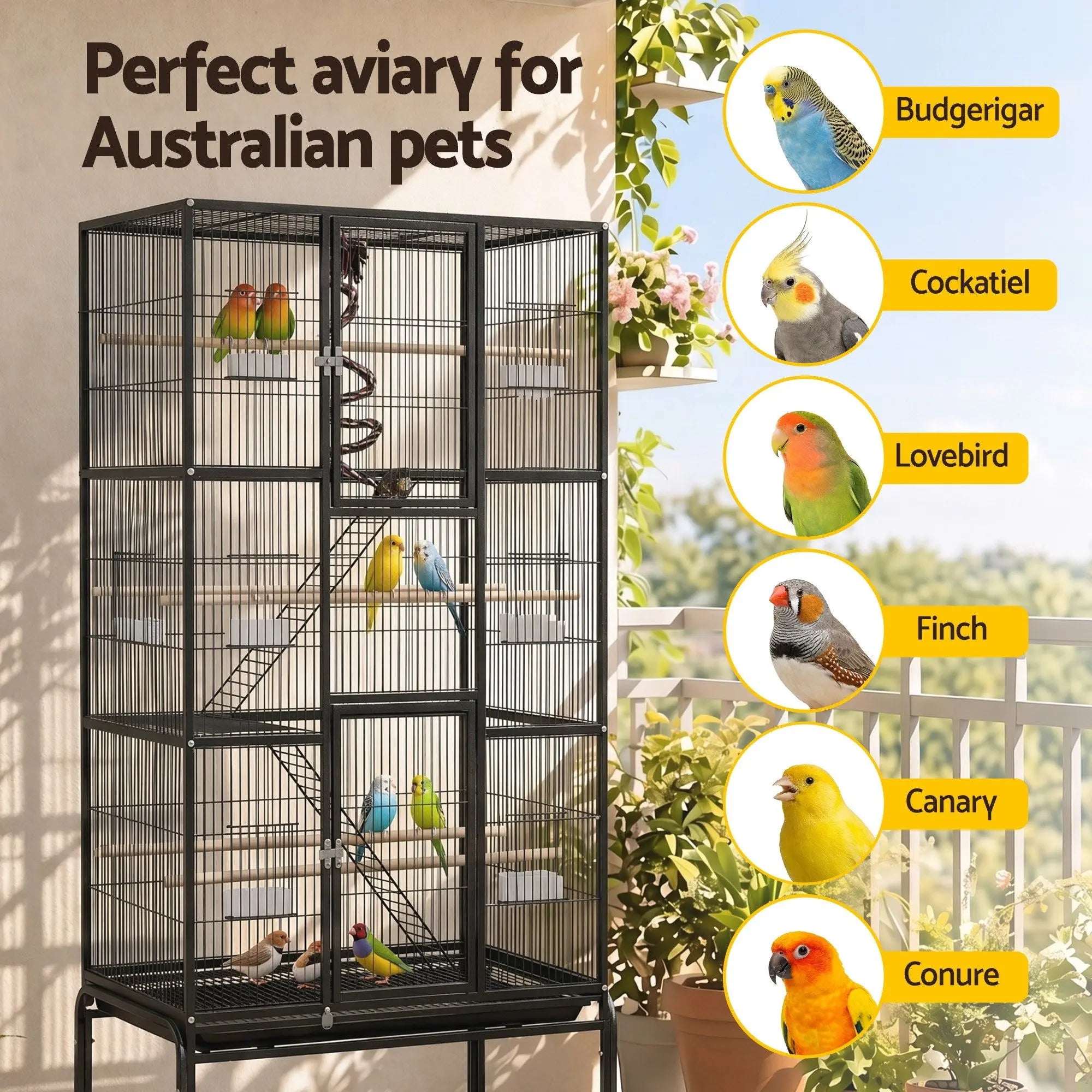 Ultimate 176cm Large Bird Cage for Parrots: Spacious 3-Tier Aviary with Ladder & Play Area