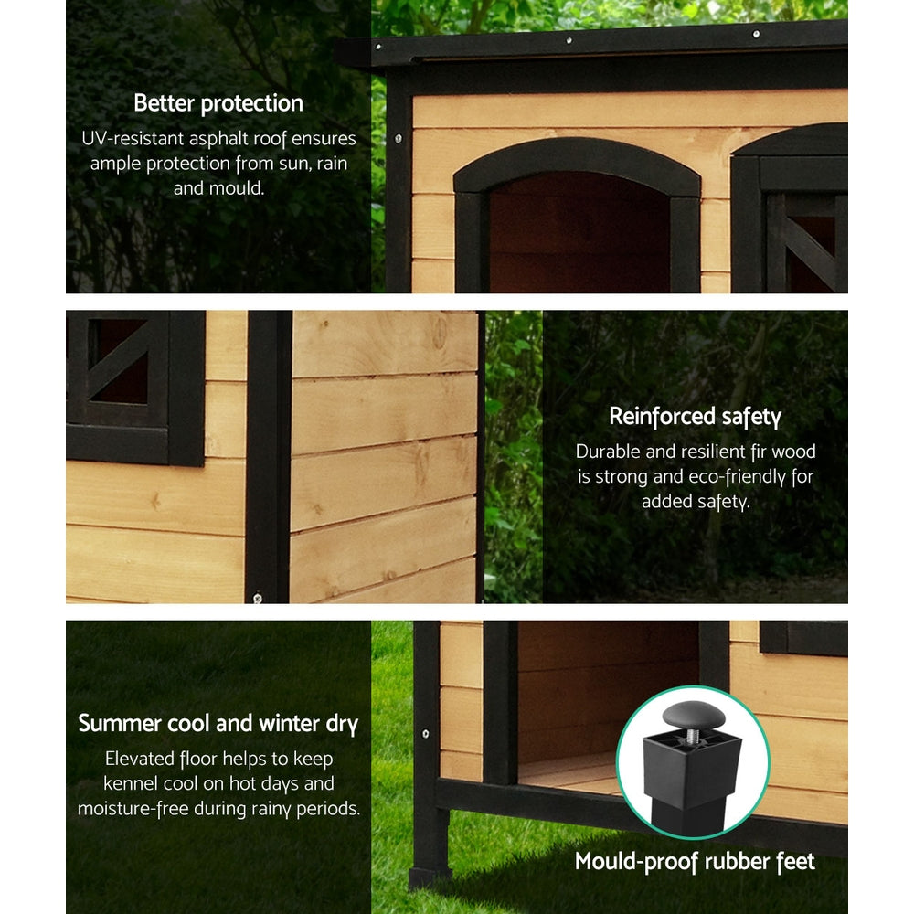 Large Wooden Dog Kennel - Waterproof Outdoor Indoor House Pet Puppy Crate Cabin