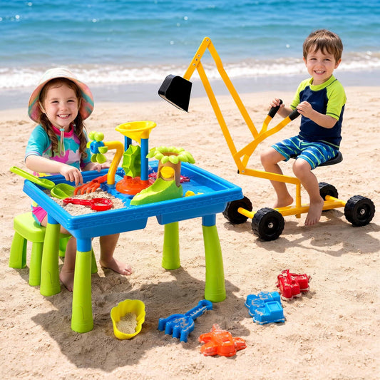 Keezi Ride On Digger Set with Sand and Water Table Sandpit Toys