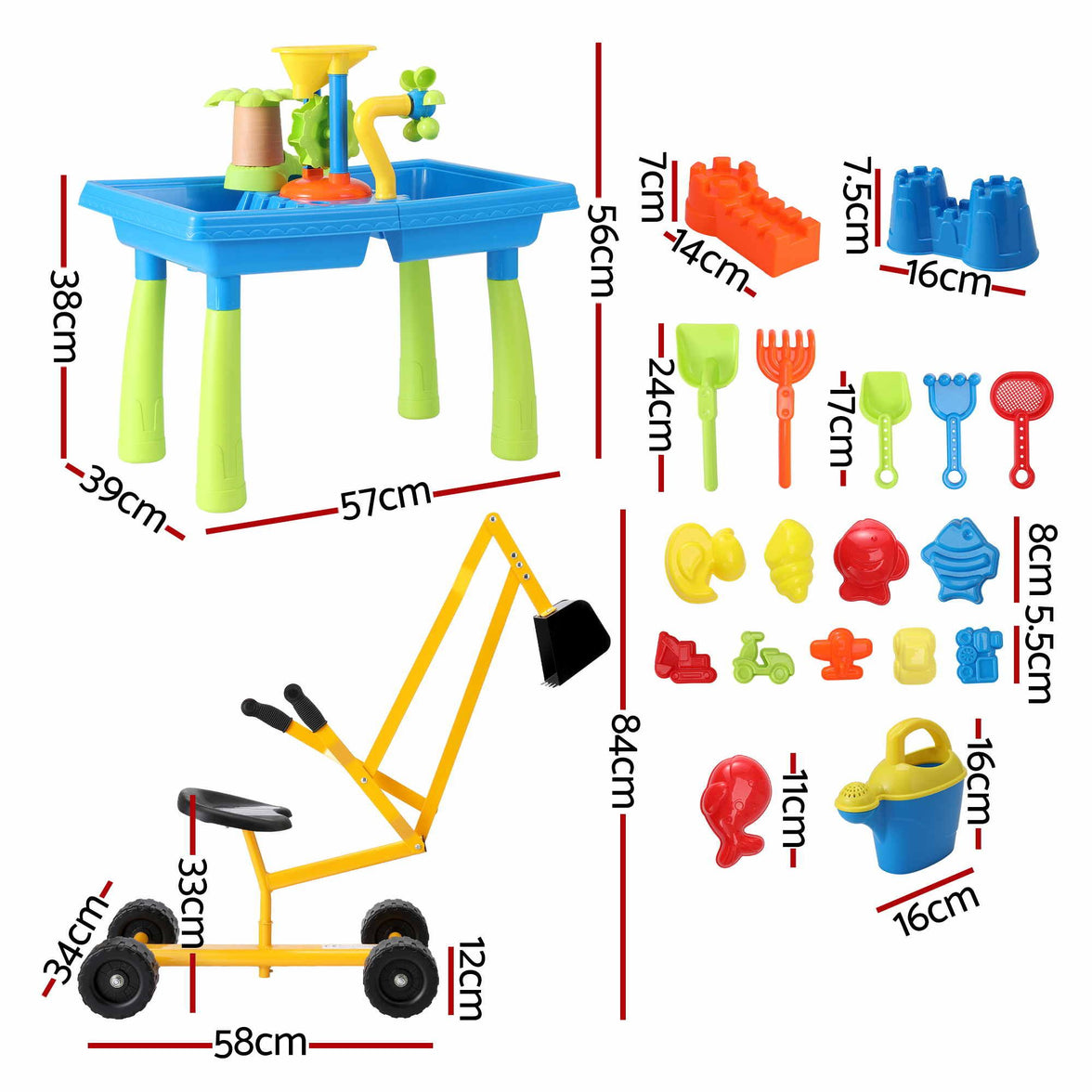 Keezi Ride On Digger Set with Sand and Water Table Sandpit Toys