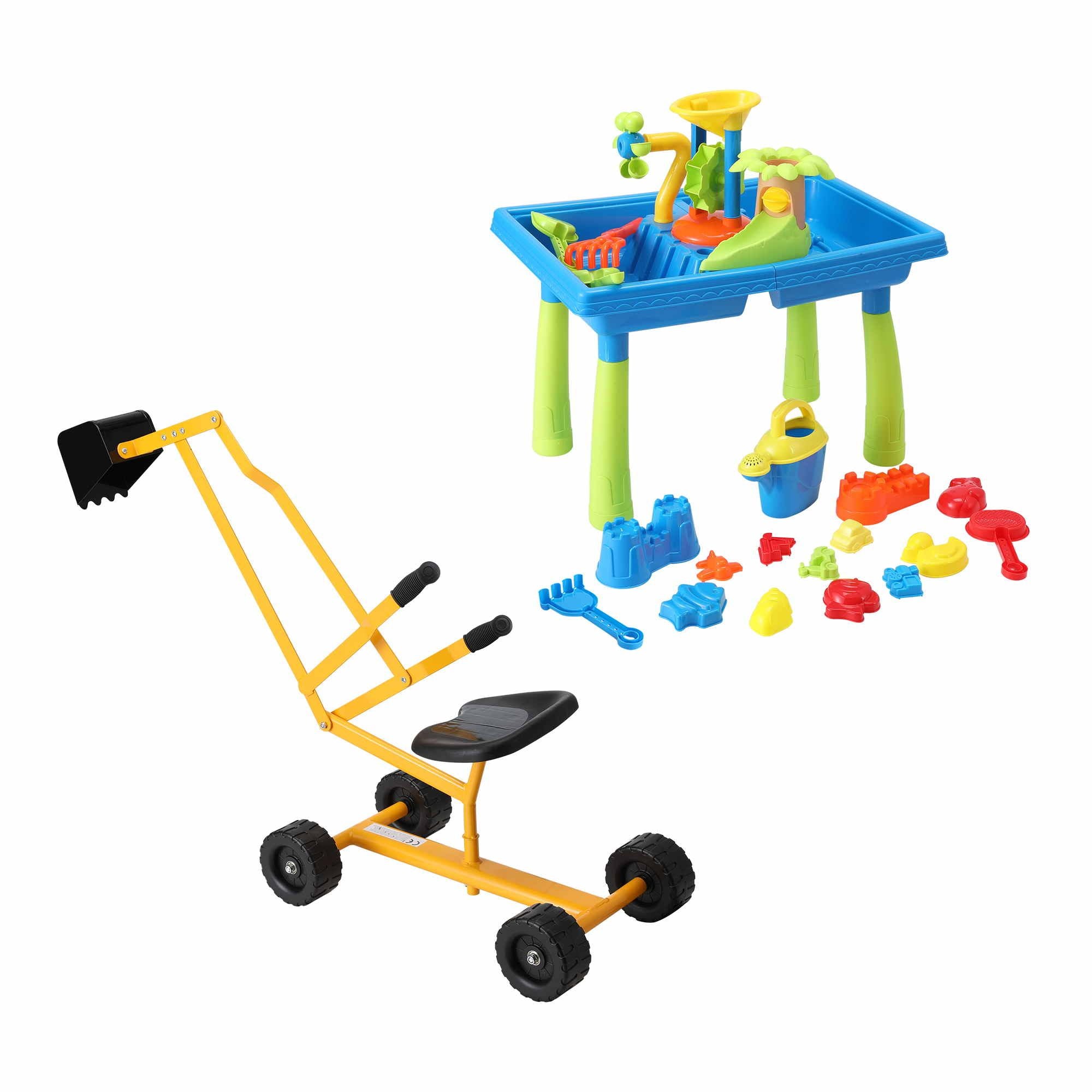 Keezi Ride On Digger Set with Sand and Water Table Sandpit Toys