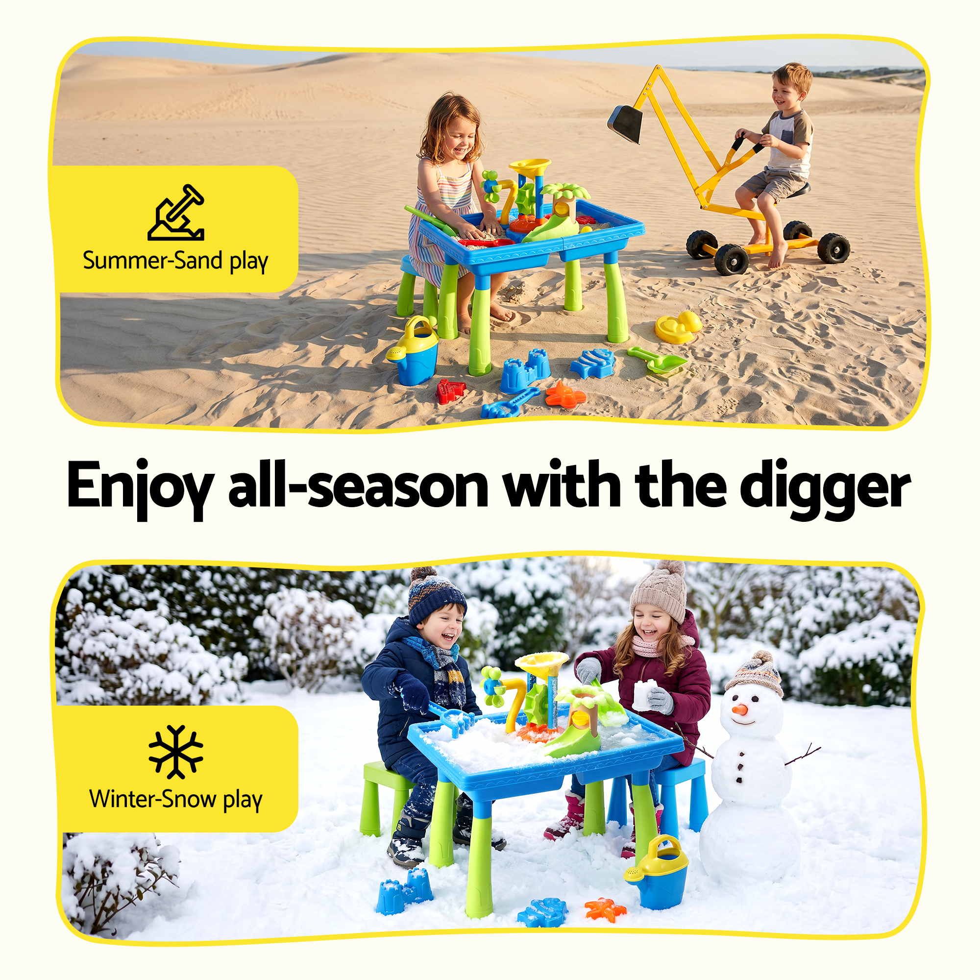 Keezi Ride On Digger Set with Sand and Water Table Sandpit Toys