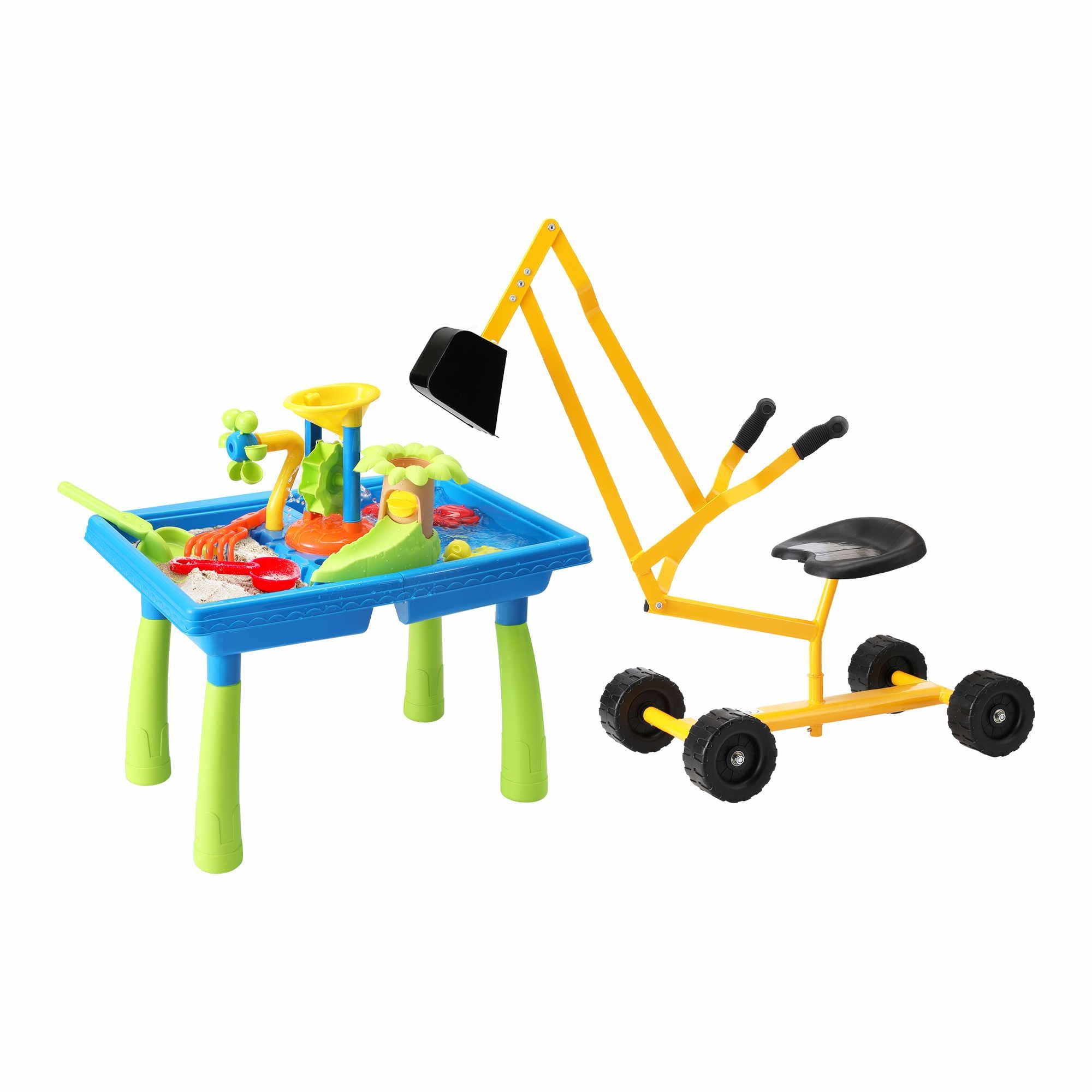 Keezi Ride On Digger Set with Sand and Water Table Sandpit Toys