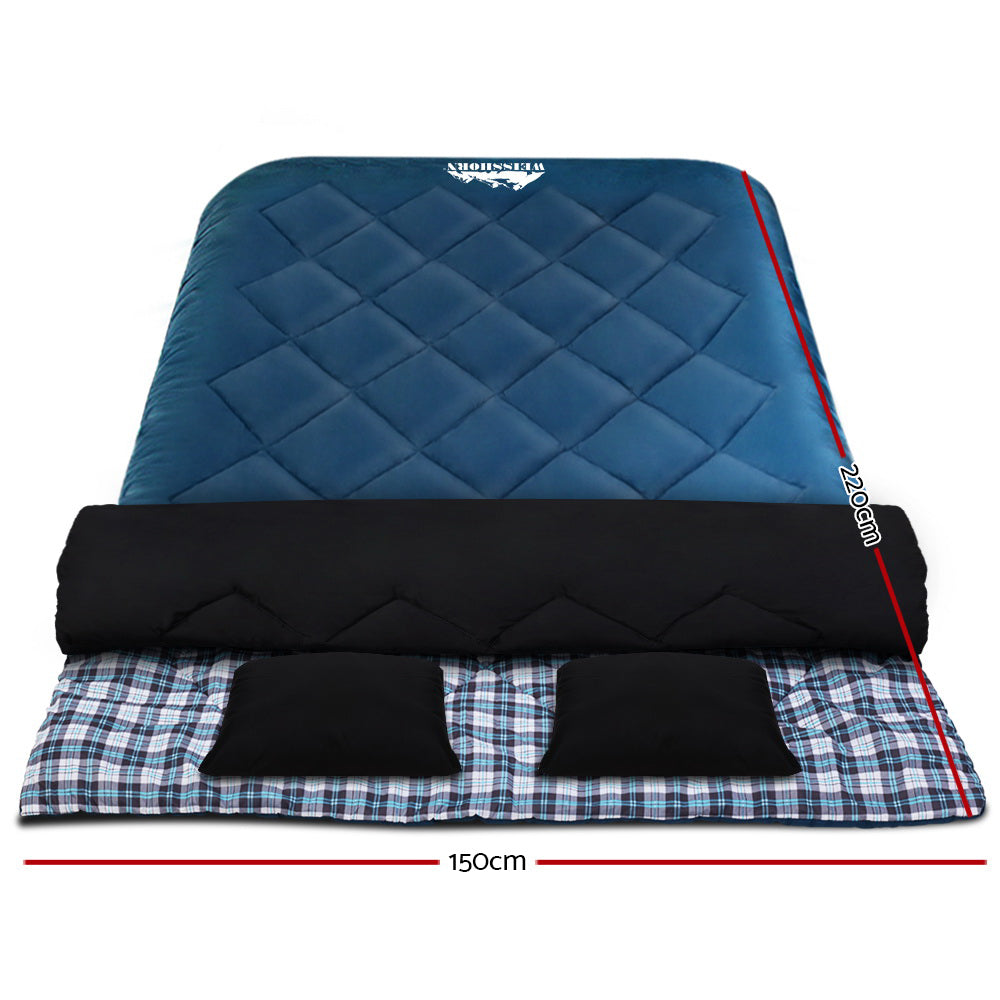 Weisshorn Double Sleeping Bag with Pillow -10°C Thermal Camping Hiking Tent Blue