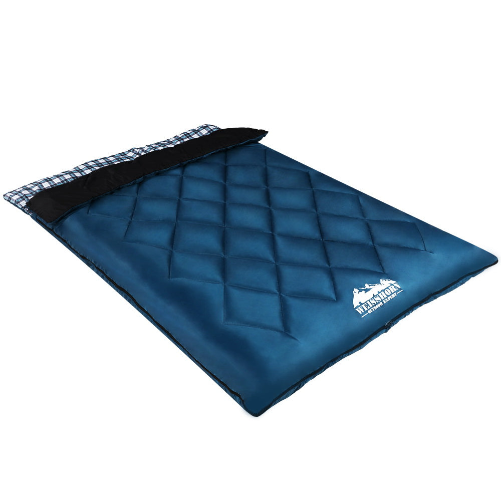 Weisshorn Double Sleeping Bag with Pillow -10°C Thermal Camping Hiking Tent Blue