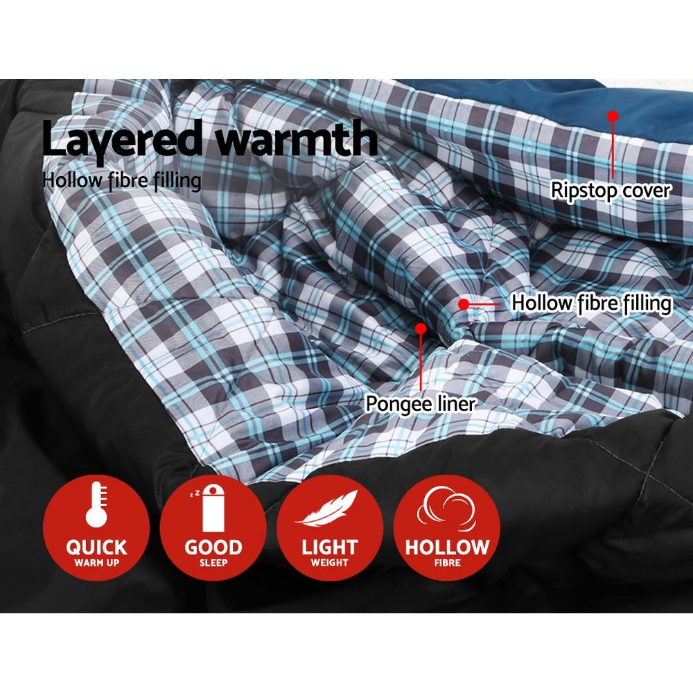 Weisshorn Double Sleeping Bag with Pillow -10°C Thermal Camping Hiking Tent Blue