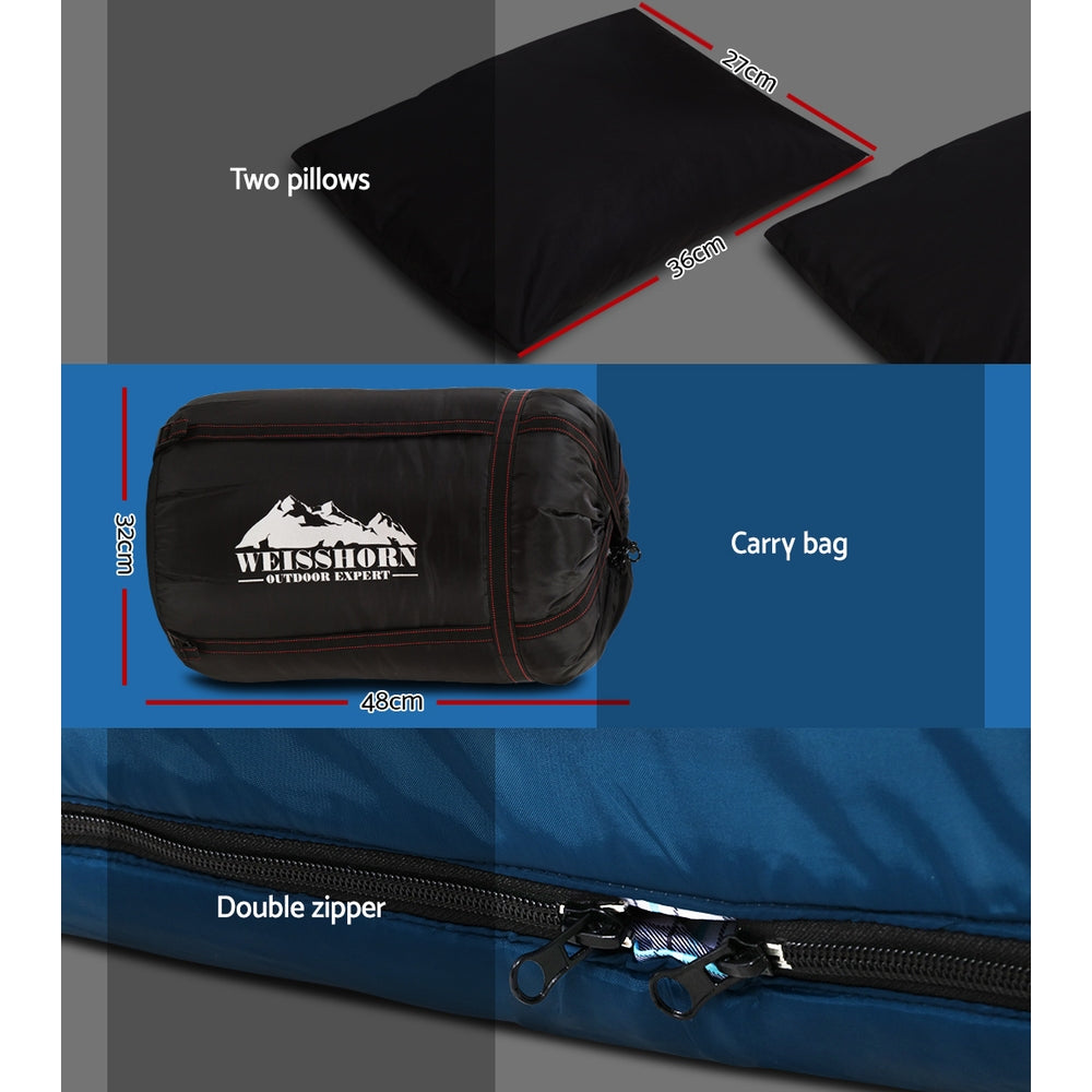 Weisshorn Double Sleeping Bag with Pillow -10°C Thermal Camping Hiking Tent Blue
