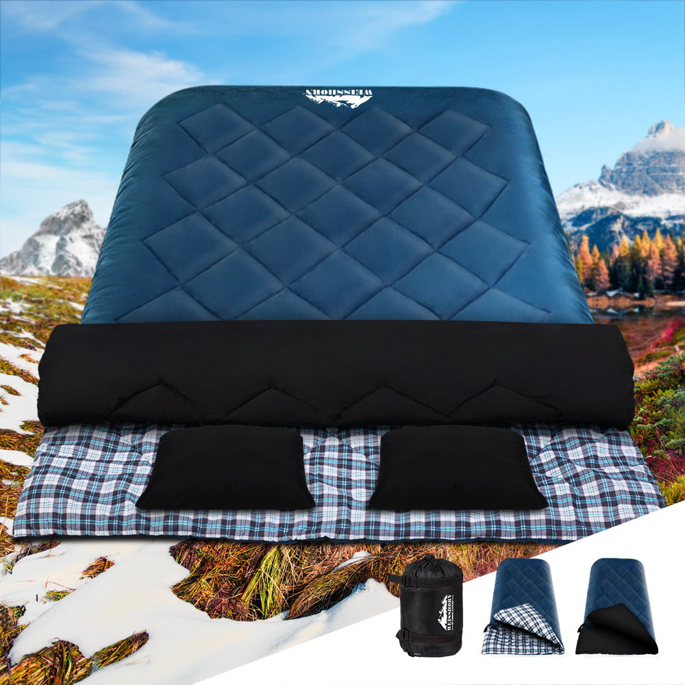 Weisshorn Double Sleeping Bag with Pillow -10°C Thermal Camping Hiking Tent Blue