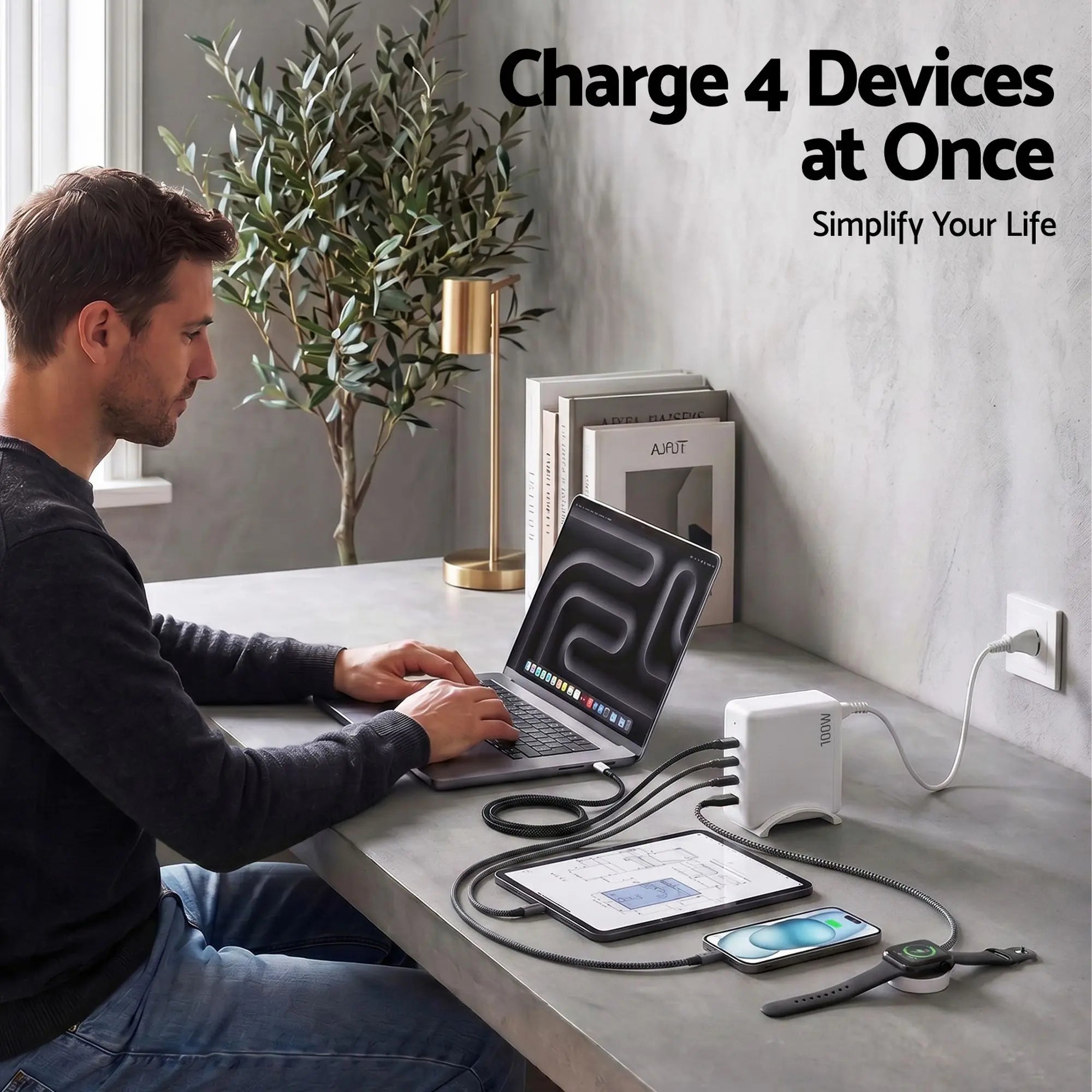 100W USB C Fast Charger - Devanti 4-Port GaN Desktop Station for Ultimate Convenience