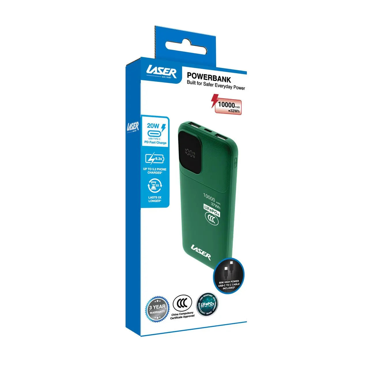 Laser 10000mAh Power Bank: Stay Powered Up On The Go!