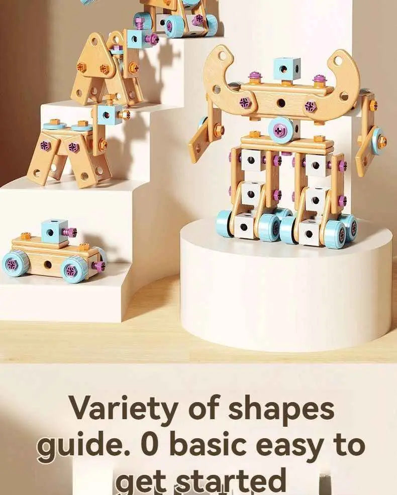 DIY Assembly Toy for Kids - 144pcs Wooden Building Set with Electric Drill