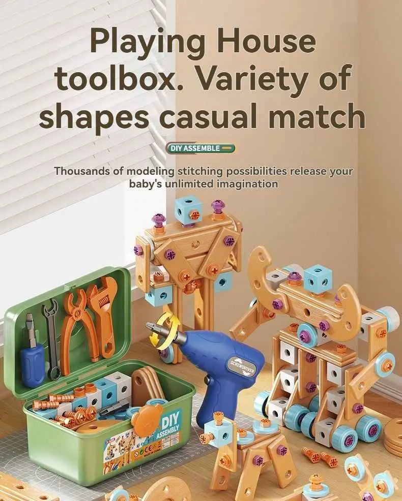 DIY Assembly Toy for Kids - 144pcs Wooden Building Set with Electric Drill