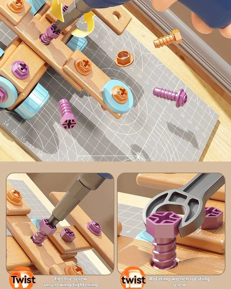 DIY Assembly Toy for Kids - 144pcs Wooden Building Set with Electric Drill