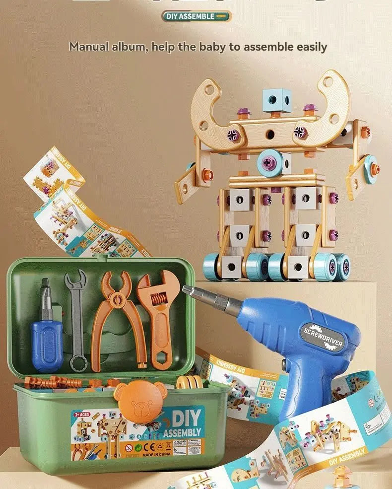 DIY Assembly Toy for Kids - 144pcs Wooden Building Set with Electric Drill