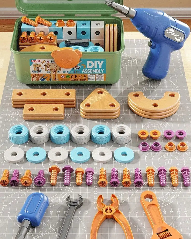 DIY Assembly Toy for Kids - 144pcs Wooden Building Set with Electric Drill