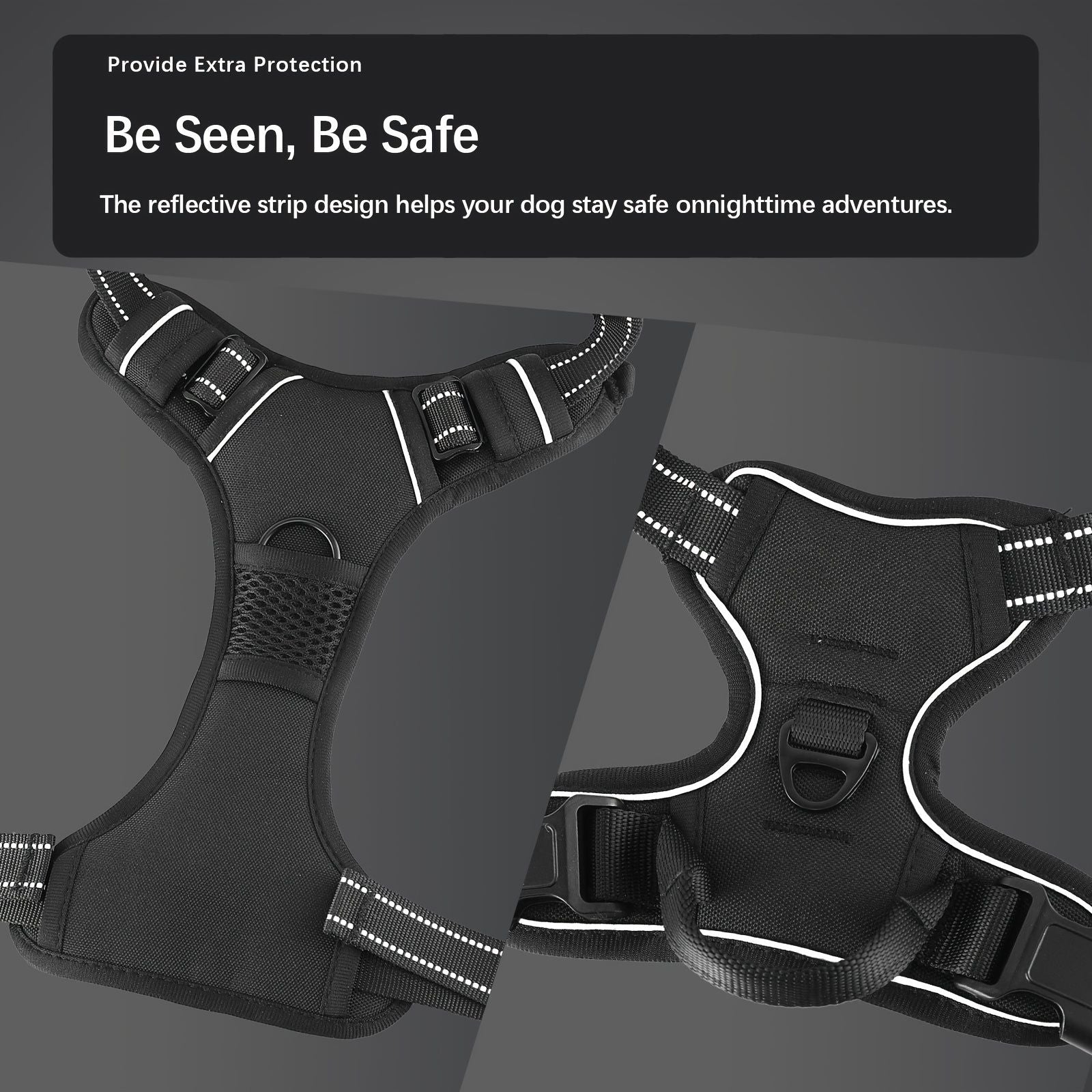 Anti-escape dog harness & leash, soft and comfortable breathable dog vest, reflective in the night, suitable for walking medium and large dogs.