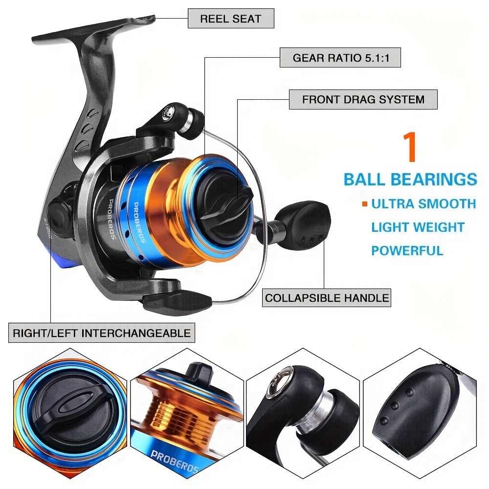 Proberus Fishing Rod and Reel Set - Complete 2.4-Meter Fishing Rod Kit with Spinning Reel, Fishing Line, Bait, Weight Hook, and Storage Bag