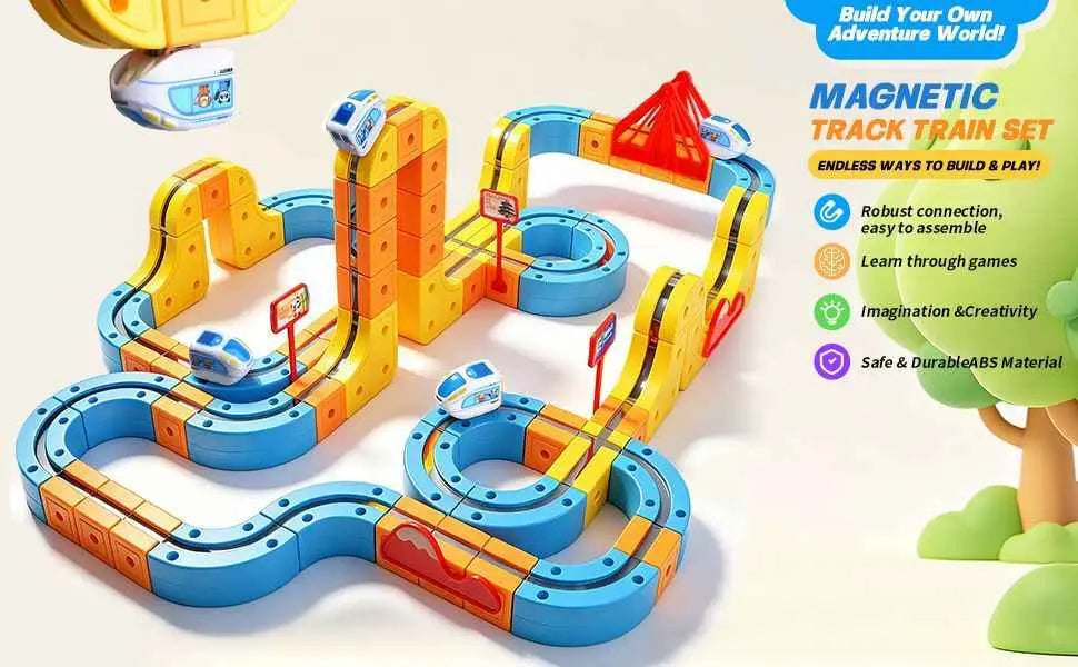 Magnetic Electric Train Set for Kids Ages 3-8, 168PCS Flexible Track Building Toy with Motorized Train, STEM Construction Gift for Boys and Girls