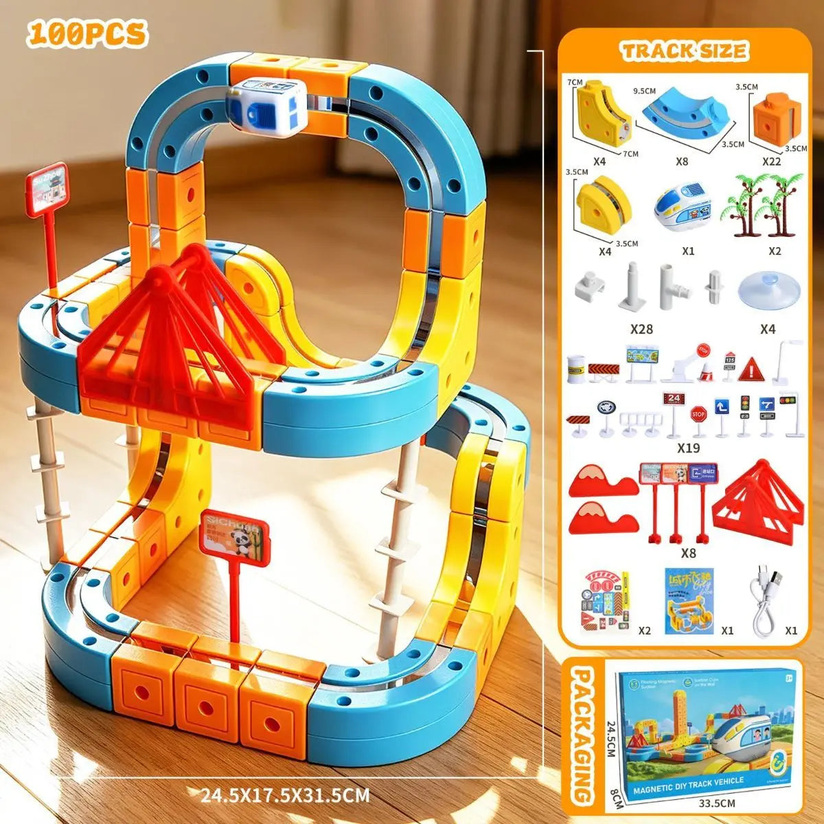 Magnetic Electric Train Set for Kids Ages 3-8, 168PCS Flexible Track Building Toy with Motorized Train, STEM Construction Gift for Boys and Girls