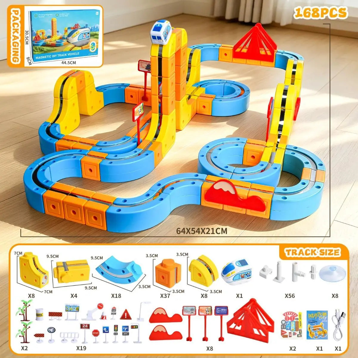 Magnetic Electric Train Set for Kids Ages 3-8, 168PCS Flexible Track Building Toy with Motorized Train, STEM Construction Gift for Boys and Girls